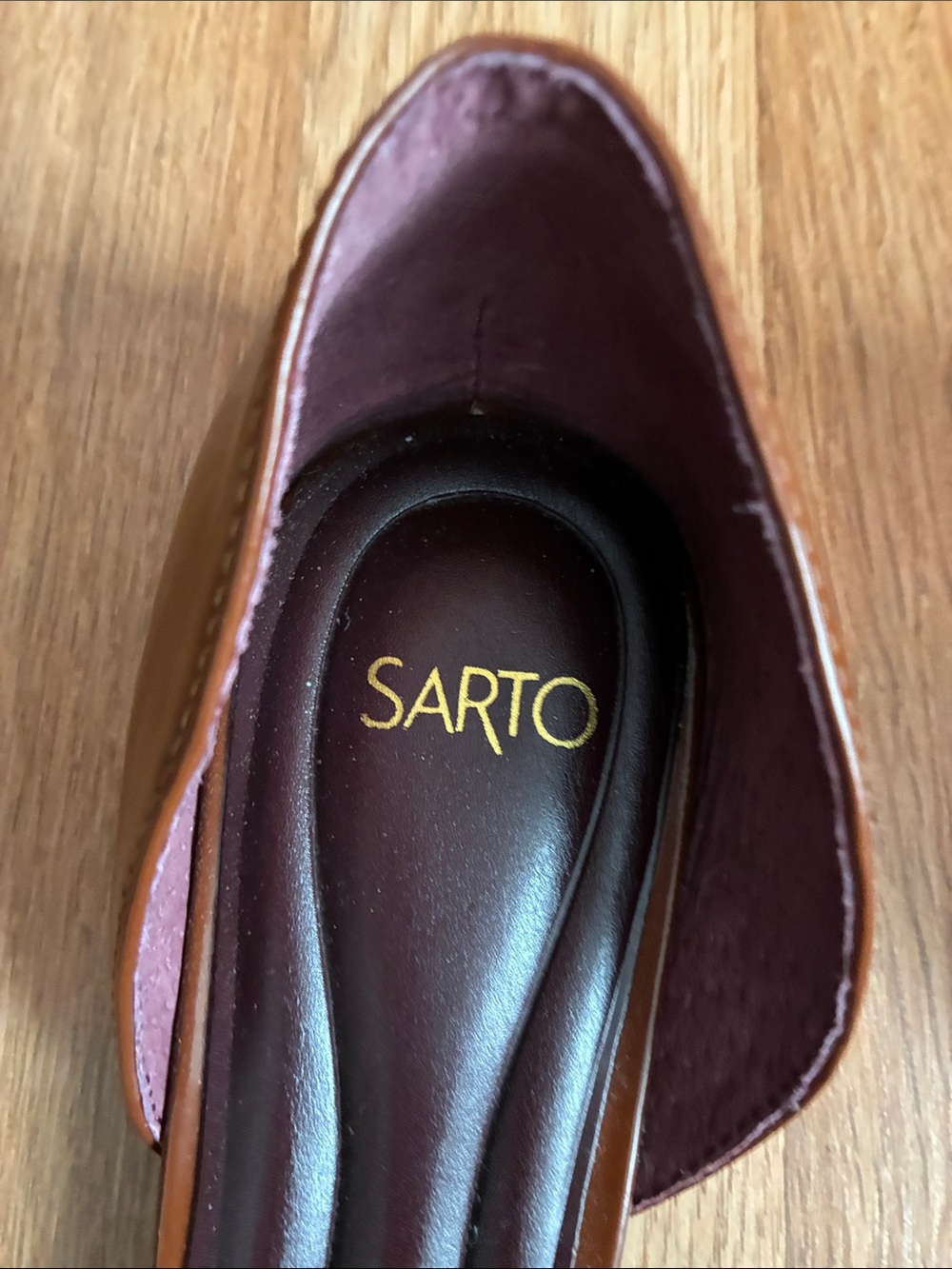 Sarto Brown Pointed Mary Jane Flats - Picture 2 of 8